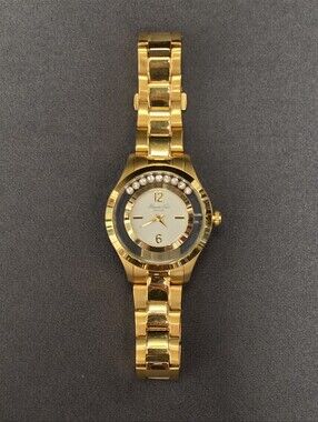 KENNETH COLE NY RARE Transparency Gold Floating Stone Crystal Accent Watch Y2K